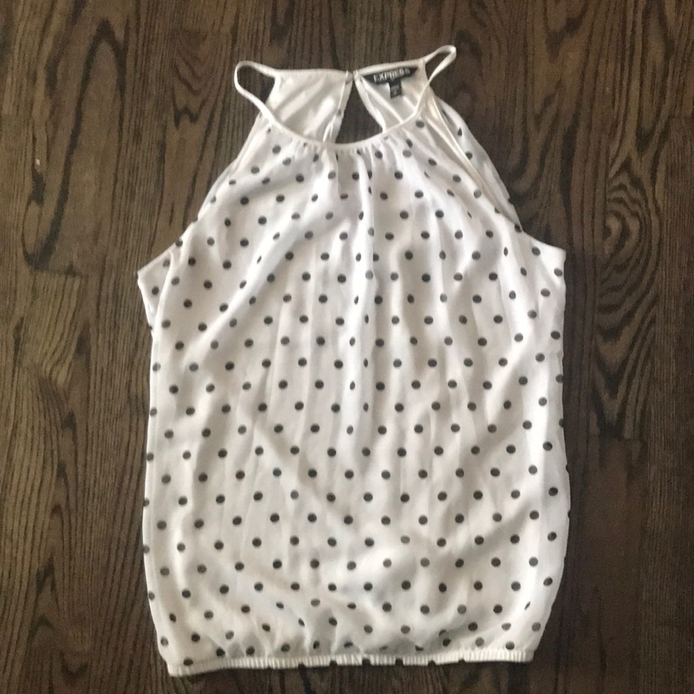 Express black and white polkadot tank top blouse.